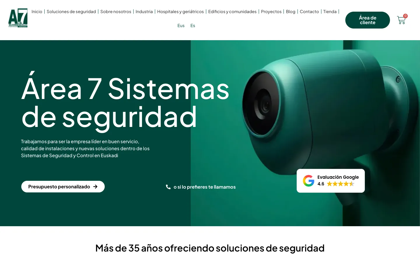 Portada de la web de Área 7 con una cámara de seguridad