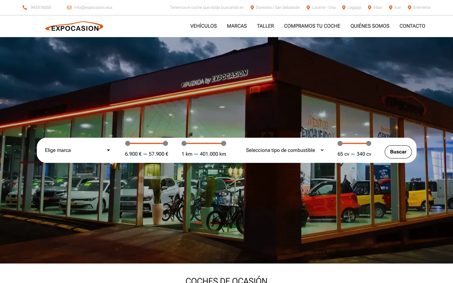 Portada de la web de Expocasion con su exposición de vehículos en Lasarte-Oria