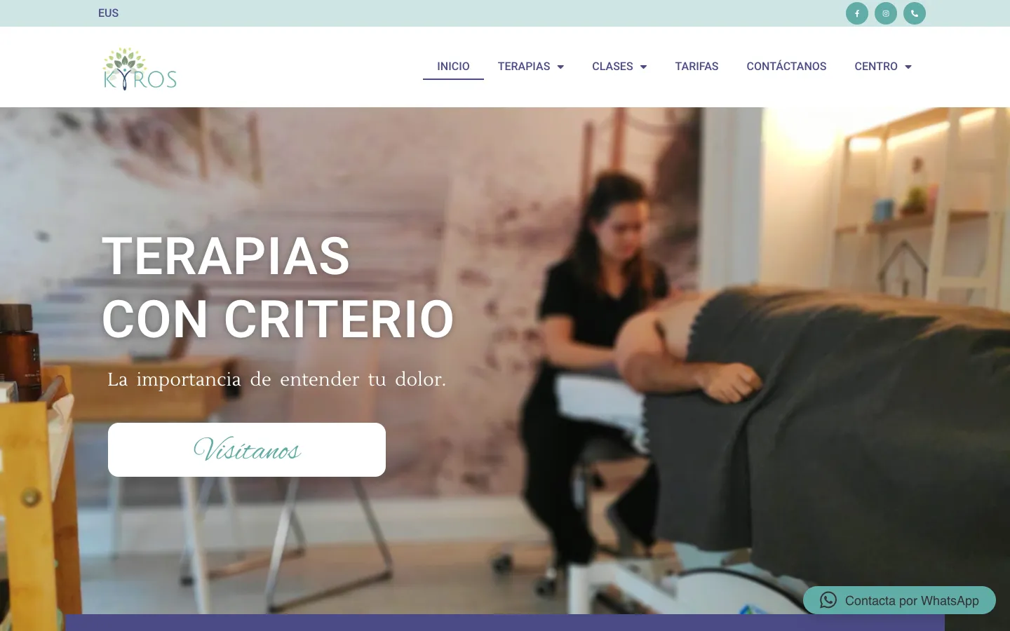 Portada de la web de Kyros Fisioterapia con una sesión de terapia