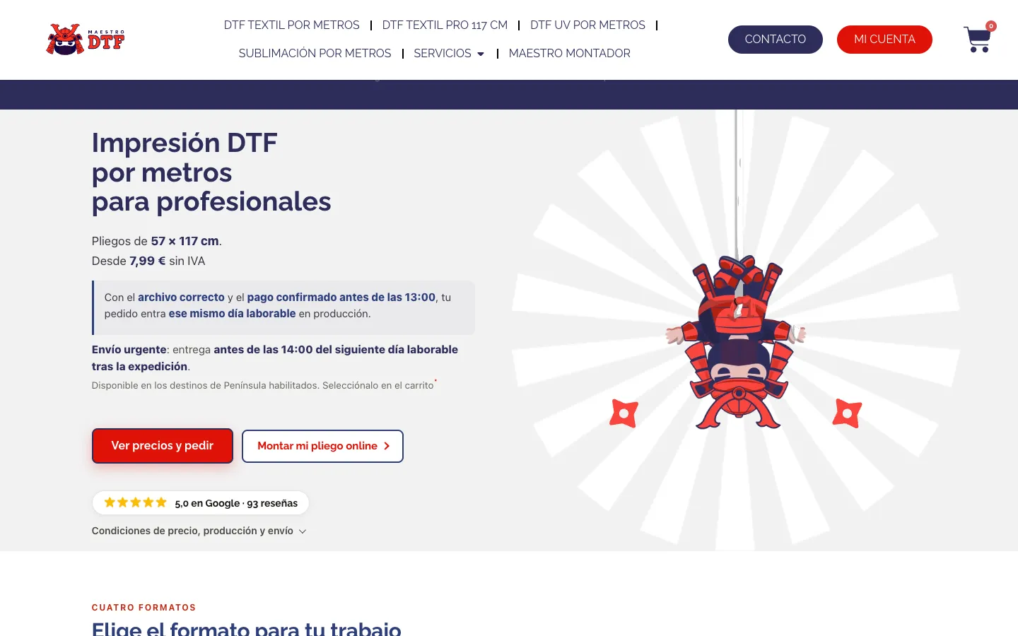 Portada de la web de Maestro DTF, impresión DTF por metros